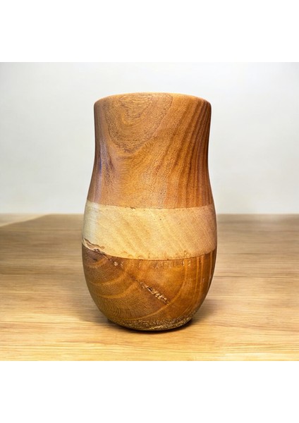 🌰🌿 El Yapımı Ceviz & Akasya Ahşap Vazo