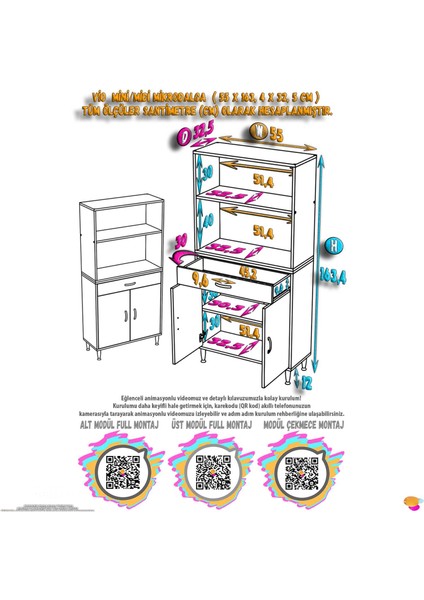 Alp Mutfak Fırın Dolabı Çekmeceli 55 cm Beyaz Mini/midi Mikrodalga Mutfak Dolabı 55X163,4X32.5 cm fiyatları