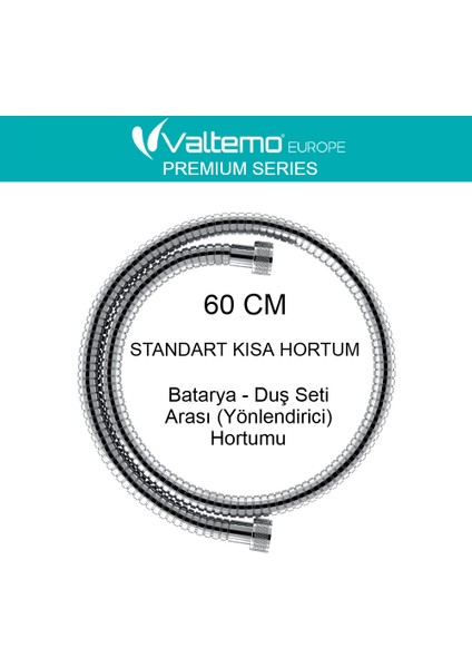 | Valtemo 60 cm Parlak Krom Batarya -Yönlendirici Arası Hortumu - Kısa Hortum