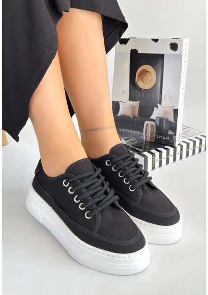 Carin Siyah Keten Bağcıklı Spor Ayakkabı