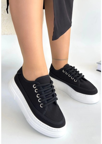Carin Siyah Keten Bağcıklı Spor Ayakkabı modelleri