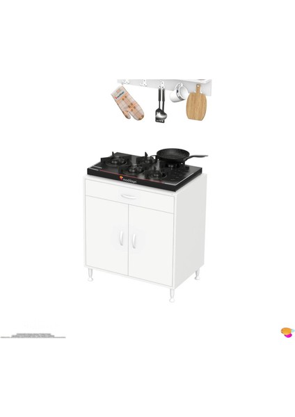 Asel (Xxxl) Set Ocak Altı Dolap Beyaz Dolap 1 Çekmece Çift Kapaklı ve 1 Gözlü Tüp Bölme 80X88X48 cm