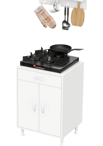 Asel (L) Set Ocak Altı Dolap Çekmeceli ve Kapaklı Mutfak Dolabı ve 1 Gözlü Tüp Bölmeli 65X88X56 cm