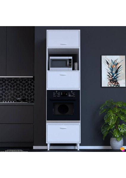 Robi Ankastre Dolabı 3 Kapaklı Mini/midi Mikrodalga Mutfak Fırın Dolabı Beyaz Dolap 60X217X56 cm