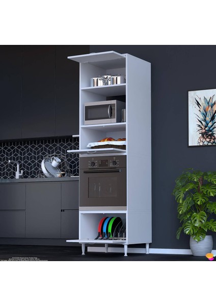 Robi Ankastre Dolabı 3 Kapaklı Mini/midi Mikrodalga Mutfak Fırın Dolabı Beyaz Dolap 60X217X56 cm modelleri