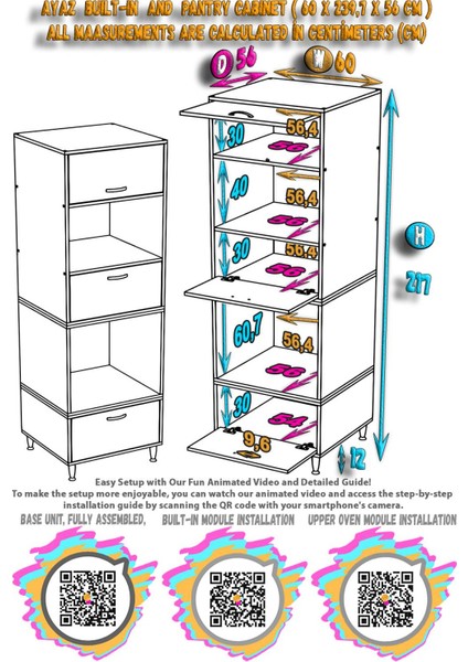Robi Ankastre Dolabı 3 Kapaklı Mini/midi Mikrodalga Mutfak Fırın Dolabı Beyaz Dolap 60X217X56 cm indirimleri