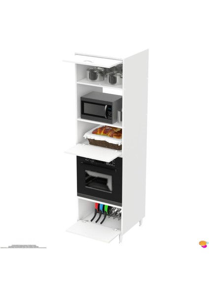 Robi Ankastre Dolabı 3 Kapaklı Mini/midi Mikrodalga Mutfak Fırın Dolabı Beyaz Dolap 60X217X56 cm