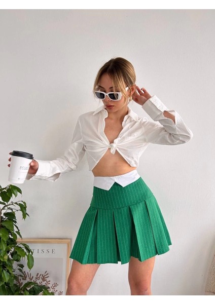 Çizgili Pileli Etek S24-1013