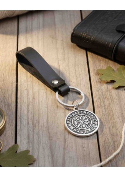 Deri Anahtarlık Pusula Vegvisir Tasarım Hakiki Deri Anahtarlık Hediye Anahtarlık
