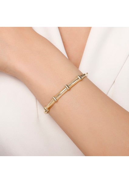 Taşlı Tasarım Altın Kelepçe - 14K