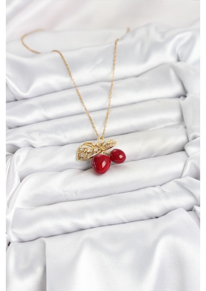 316L Çelik Zincir Yapraklı Kiraz Model Gold Renk Kadın Kolye - Lisinya fiyatları