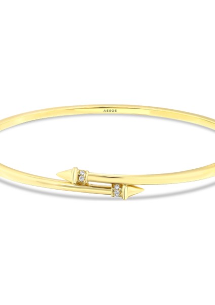 Taşlı Tasarım Altın Kelepçe - 14K