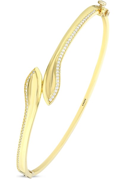 Taşlı Tasarım Altın Kelepçe - 14K