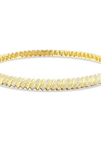 Taşlı Tasarım Altın Kelepçe - 14K