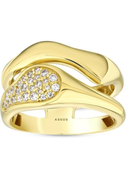 Altın Taşlı Tasarım Yüzük - 14K