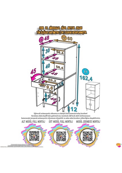 Salsa Mutfak Dolabı 1 Çekmece Çift Kapaklımutfak Dolabı Fırın / Mikrodalga Dolabı 60X162,4X48 cm fiyatları