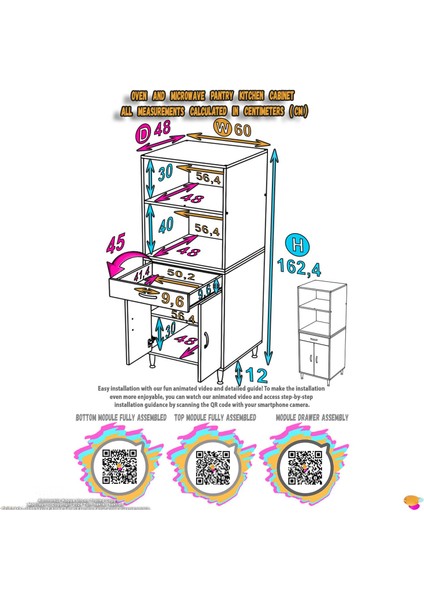 Salsa Mutfak Dolabı 1 Çekmece Çift Kapaklımutfak Dolabı Fırın / Mikrodalga Dolabı 60X162,4X48 cm