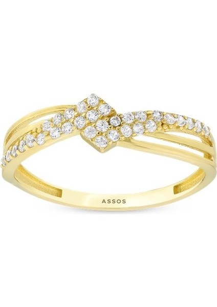 Taşlı Tasarım Altın Yüzük - 14K