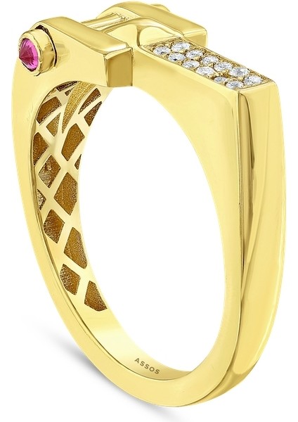 Taşlı Tasarım Altın Yüzük - 14K