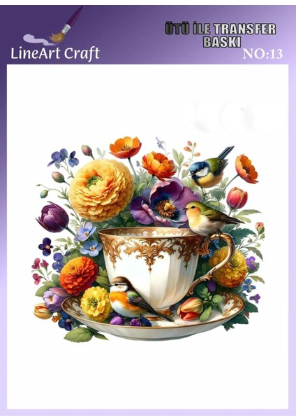 Fincan, Çiçek Desen N: 13 Kumaş Transfer Kağıdı 20*20