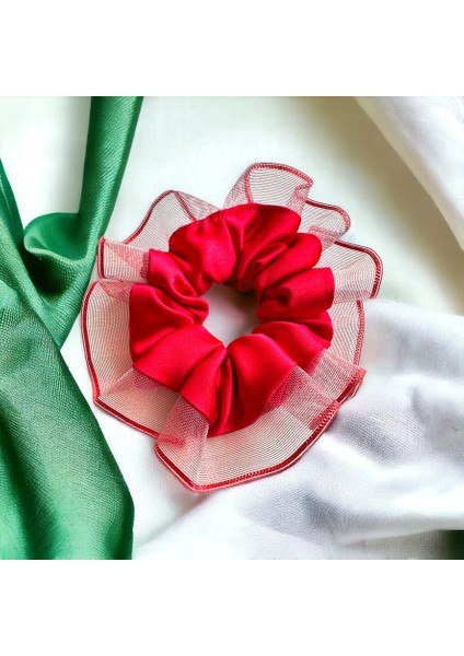 Kadın Kırmızı Kenarları Tül Scrunchie Büyük Boy Simit Toka fiyatları