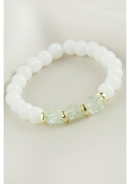 Techmrt Necef Kuvars Doğaltaş Bileklik-Beyaz