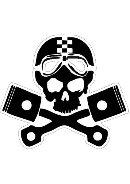 Pistonlu Kurukafa Motor Özel ve Oto Sticker Kabartmalı 7,5x7 cm A+Kalite