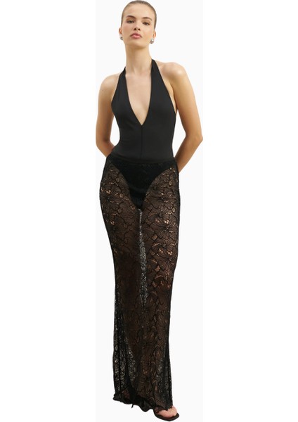 Lace Column Maxi Feminen Siluet Kadın Etek