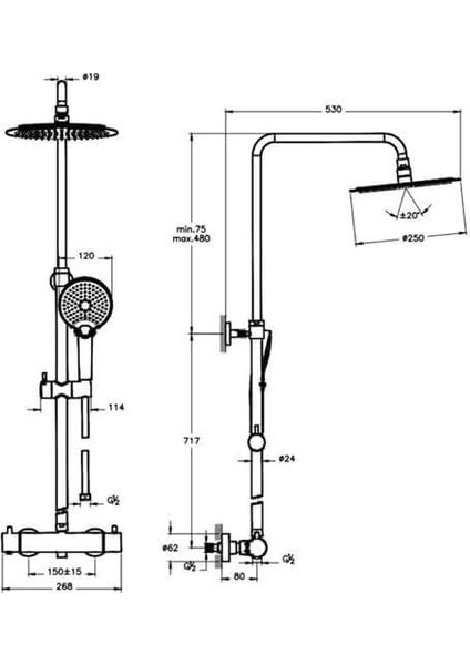 Aquaheat A47201 Bliss 250 Termostatik Duş Kolonu fiyatları