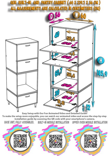 Dino Ankastre Mutfak Kiler Dolabı-Ankastre Fırın Alan Ölçüleri: 60X186X56 cm fiyatları