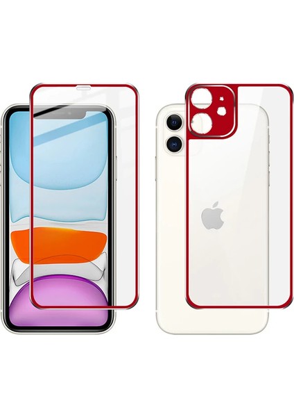 Iphone 11 6.1 Metal Çerçeve Ön Arka 3D Full Tempered Cam KORUYUCU-(5775) - T845G579-Z39845