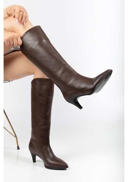 Suins Lucin Kadın Siyah Kahve Çizme 7 cm Topuk Boyu Çizme