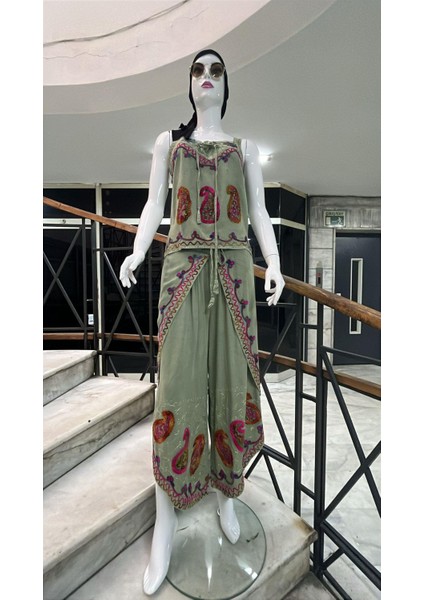 Otantik Nakış Işlemeli Harem Şalvar Pantolon Buluz Takım