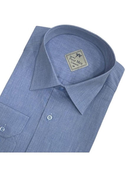 Klasik %100 Cotton Uzun Kollu Terletmeyen Kışlık Flanel Kumaş Indigo Mavi Gömlek (Regular Kalıp) fiyatları