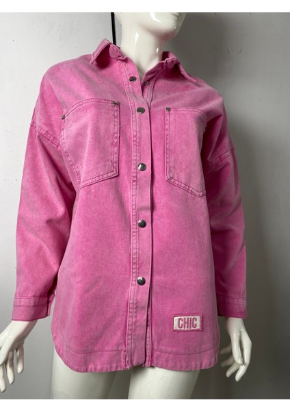 Kadifemsi Kot Kumaş Pembe Gömlek Ceket