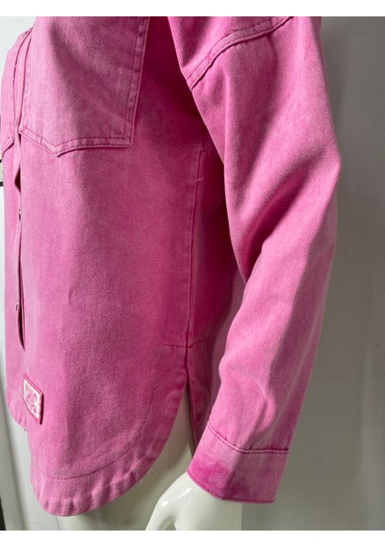 Kadifemsi Kot Kumaş Pembe Gömlek Ceket