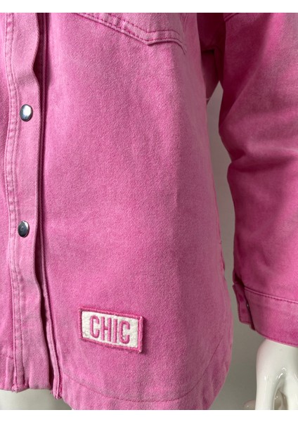 Kadifemsi Kot Kumaş Pembe Gömlek Ceket