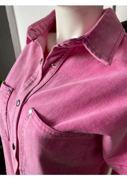 Kadifemsi Kot Kumaş Pembe Gömlek Ceket