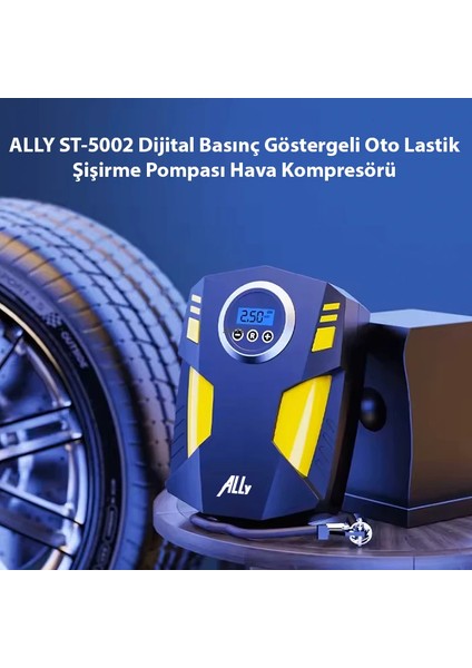Ally ST-5002 Dijital Basınç Göstergeli Oto Lastik Şişirme Pompası Hava Kompres - T179G300-Z59 fiyatları
