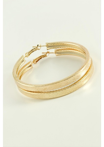 Techmrt Kare Baklava Desenli Halka Küpe 5,5 Cm-Sarı fiyatları