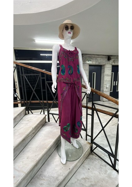 Otantik Nakış Işlemeli Harem Şalvar Pantolon Buluz Takım