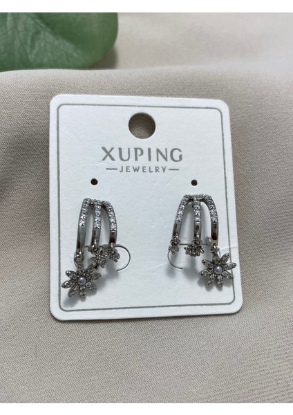 Xuping Rodyum Kaplama Hediyelik Suya Dayanıklı Kadın Halka Şık Modern Taşlı Zarif Küpe Parlak Görünüm Minimal Küpe Günlük Kullanım Için Ideal