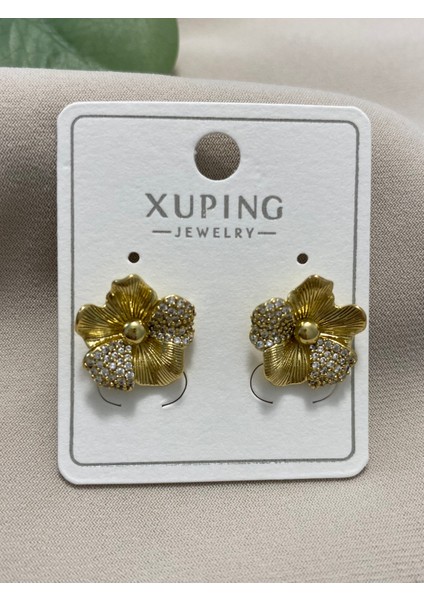 Xuping küpe 14K Altın Kaplama Hediyelik Suya Dayanıklı Kadın Gold Çiçek Şık Modern Taşlı Zarif Küpe Parlak Görünüm Minimal Gold Günlük Kullanım Için Ideal