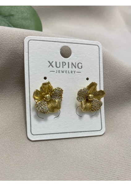 Xuping küpe 14K Altın Kaplama Hediyelik Suya Dayanıklı Kadın Gold Çiçek Şık Modern Taşlı Zarif Küpe Parlak Görünüm Minimal Gold Günlük Kullanım Için Ideal fiyatları