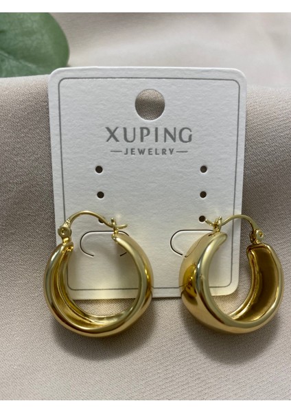 Xuping küpe 14K Altın Kaplama Hediyelik Suya Dayanıklı Kadın Küpe Gold Büyük Kalın Halka Şık Modern Zarif Parlak Görünüm Minimal Gold Günlük Özel Gün Kullanımı Için Ideal