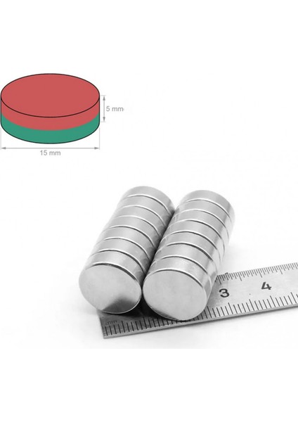 [5 Adet] Neodyum Mıknatıs Çap: 15MM Kalınlık: 5mm [D15X5] Ndfeb Güçlü Mıknatıs – Yuvarlak [NM011] modelleri