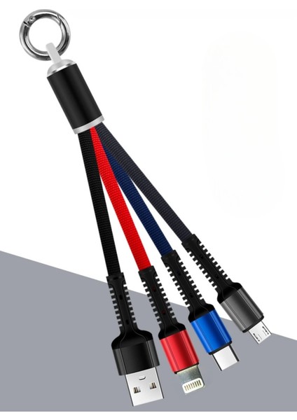 Işıklı Anahtarlık Model 3 In 1 USB Çıkışlı Mikro,type-C ve Iphone Uyumlu Şarj Kablosu ( Lisinya )
