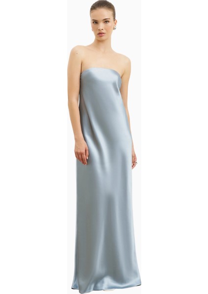 Satin Cowl Back Maxi Dress Strapless Bias Cut Longline Gown Kadın Elbise