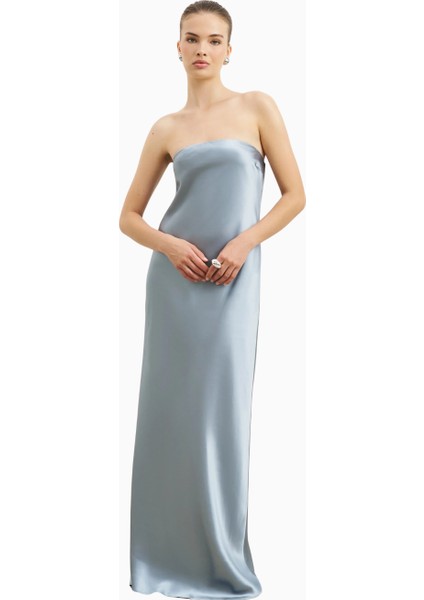 Satin Cowl Back Maxi Dress Strapless Bias Cut Longline Gown Kadın Elbise fırsatları