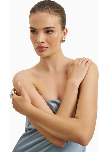 Satin Cowl Back Maxi Dress Strapless Bias Cut Longline Gown Kadın Elbise